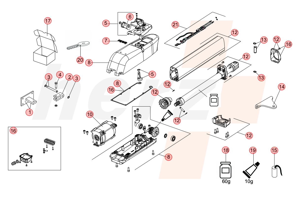 SCHEMAT CZĘŚCI ZAMIENNYCH SIŁOWNIKA FAAC 415 230V L LS