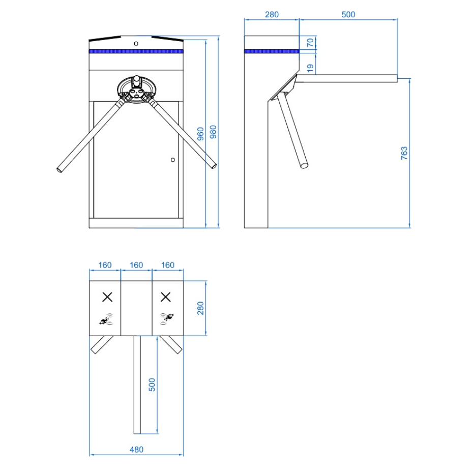 WYMIARY BRAMKI OBROTOWEJ TRIPOD CP-113