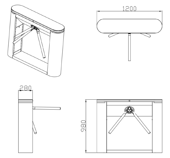 WYMIARY BRAMKI OBROTOWEJ TRIPOD CP-125