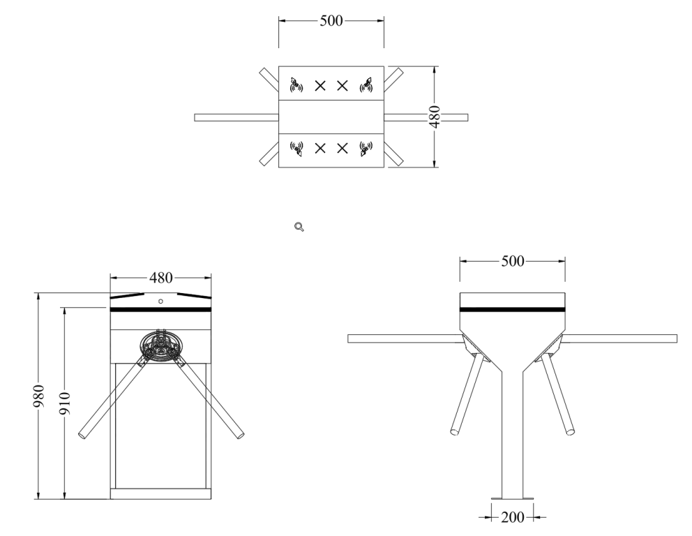 WYMIARY BRAMKI OBROTOWEJ TRIPOD CP-113