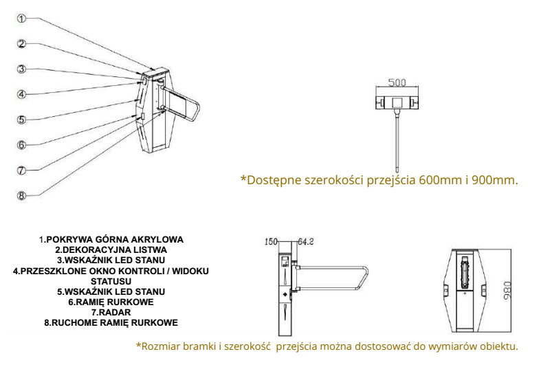 WYMIARY BRAMKI UCHYLNEJ DWUKIERUNKOWEJ CP-LX311 TYGRYS