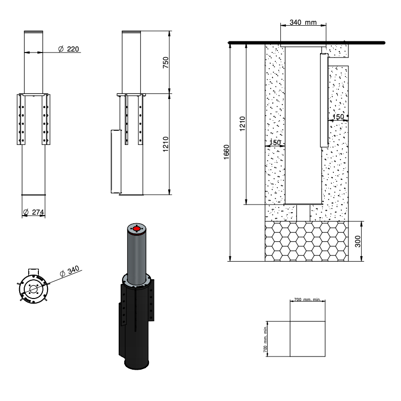 WYMIARY SŁUPKA AUTOMATYCZNEGO BLOKUJĄCEGO ULICZNEGO BENITO PLAZA H75013