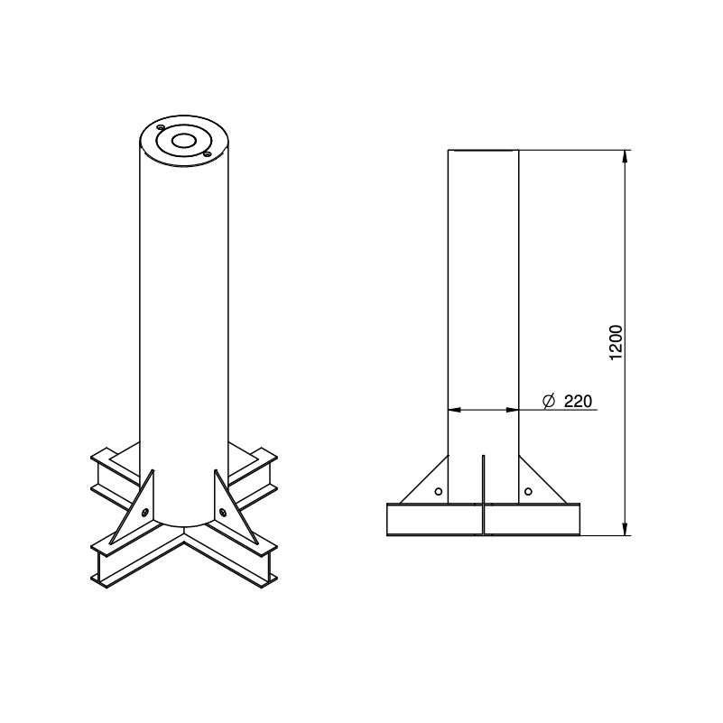 WYMIARY SŁUPKA BLOKUJĄCEGO ULICZNEGO BENITO BUNKER Ø220 x 1200mm