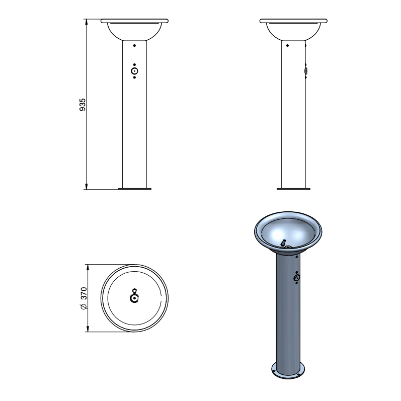 WYMIARY FONTANNY PITNEJ FONTI INOX BENITO UM508I