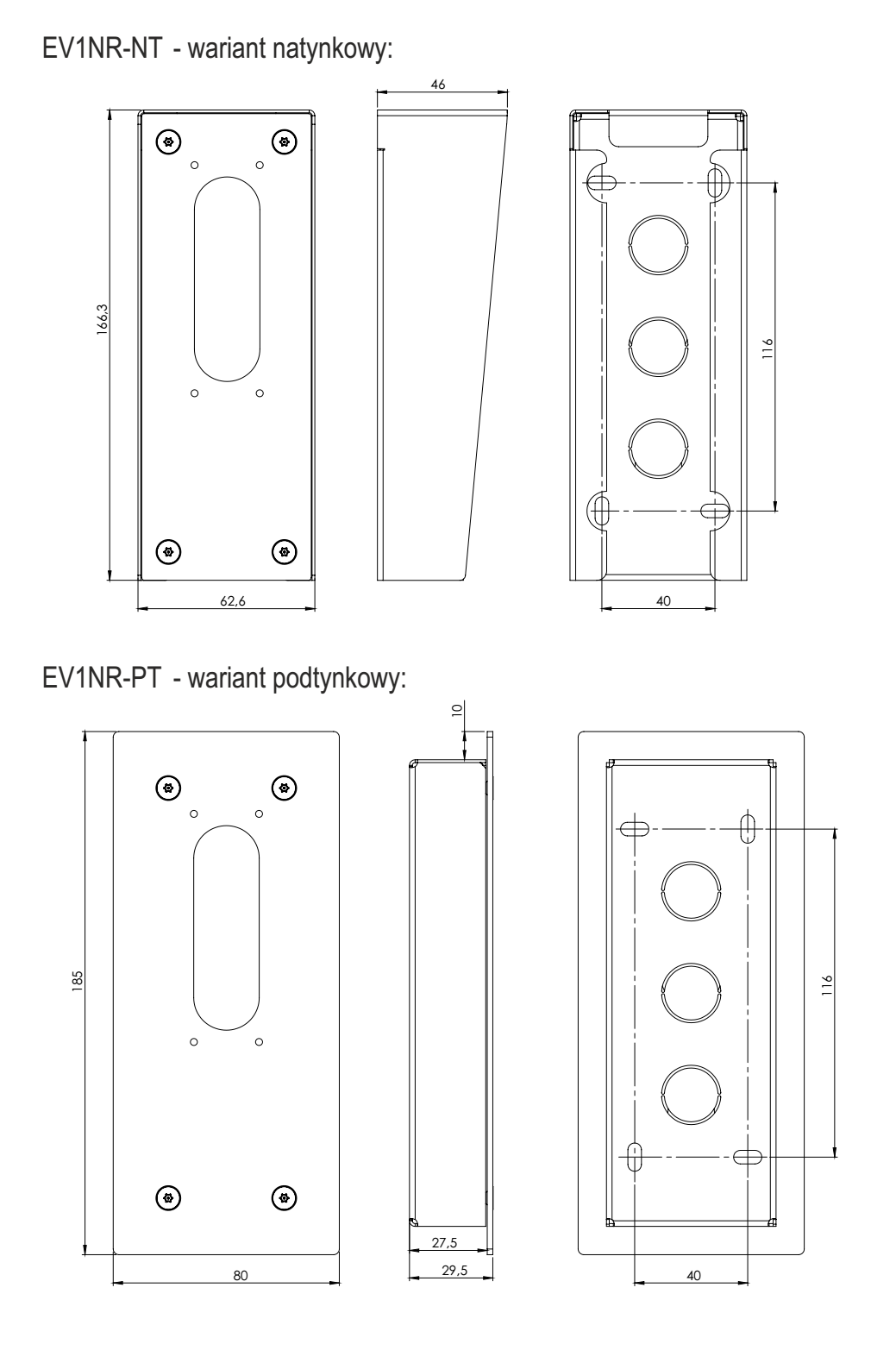 WYMIARY KASETY WIDEODOMOFONU ELPROD EV1NR