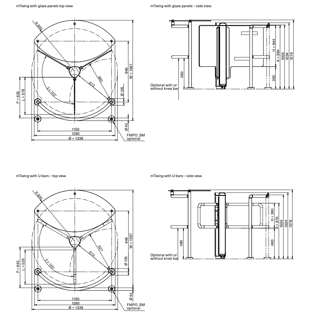 WYMIARY BRAMKI OBROTOWEJ mTwing MAGNETIC