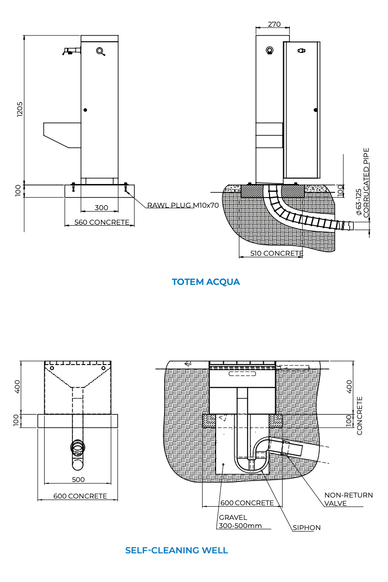 WYMIARY SŁUPKA PUNKT OCZYSZCZANIA WC KEMPING VMR TOTEM ACQUA