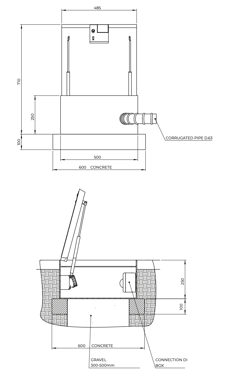 WYMIARY STUDNI ELEKTRYCZNEJ VMR FLOOR BOX 5050