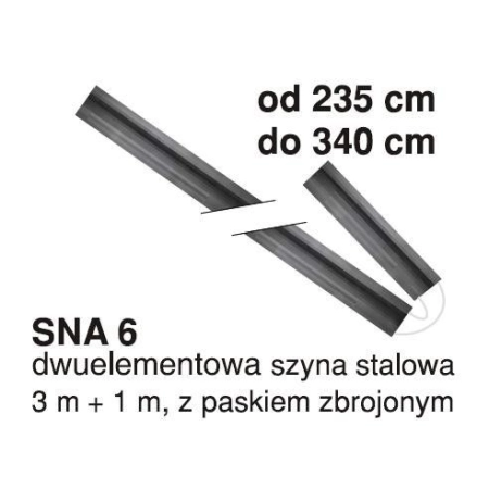 Szyna SNA6 do napędu garażowego stalowa 3m+1m w dwóch odcinkach z paskiem zbrojnym