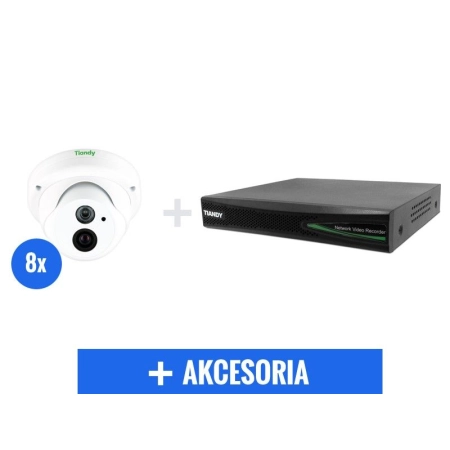 Zestaw monitoring IP 8 kamer kopułkowych Full HD 2 Mpix